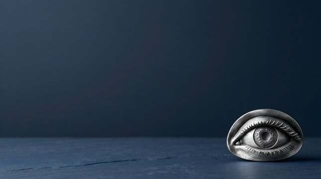 Virtual Meeting Fatigue and Surveillance Concept with Pewter Eye on Navy Background
