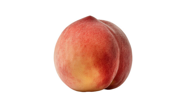 Ripe juicy peach with fuzzy skin and vibrant orange-red hues, isolated on transparent background for healthy food advertising and recipes