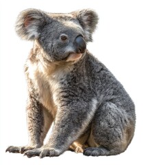 Fototapeta premium Koala bear sitting isolated on white background for wildlife concepts