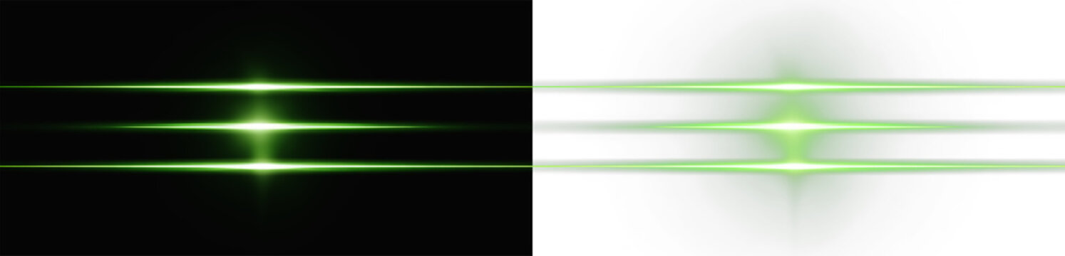 triple green laser beams with bright lens flare focal points PNG