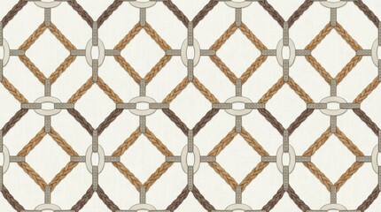 Fototapeta premium Soft western pattern wallpaper with braided strap diamonds, pale ivory links, saddle tan accents and airy equestrian symmetry, designed for calm rustic interiors and premium surface styling
