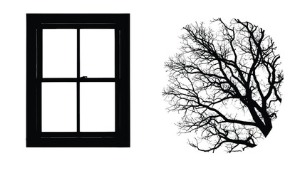 Window frame and tree branches form a striking black silhouette © MDShawon