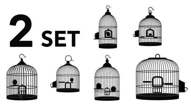 Black birdcages and a number two presented as a graphic silhouette
