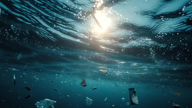 Plastic waste pollution in the ocean illustrates environmental problems and the concept of a global sustainability crisis.