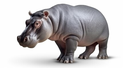 Fototapeta premium A Large Gray Hippopotamus Standing Calmly on a Clean Studio Background