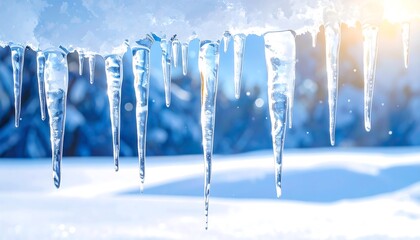 Fototapeta premium Stunning close-up of icy icicles hanging in the winter sunlight