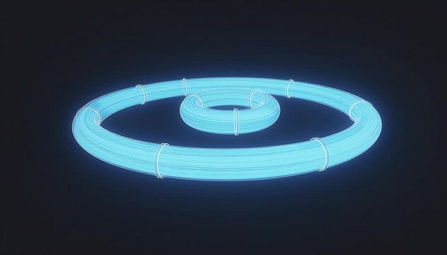 Continuous pipeline made of glowing channels where raw data particles enter and transform into refined structured outputs, color shifting from chaotic multicolor to clean blue streams