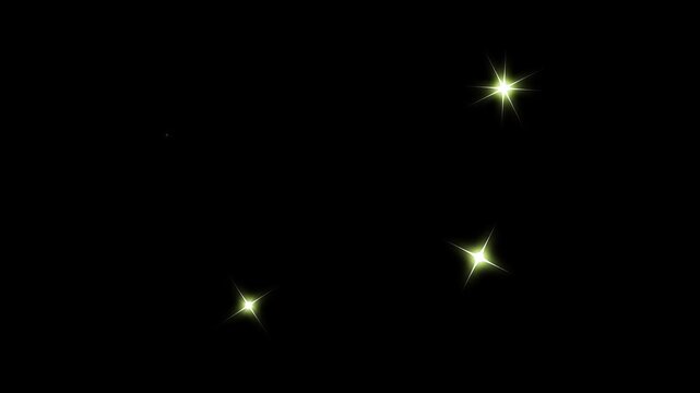 Twinkling stars sparkle animation, white glow glitter particles, fast line motion, cartoon doodle stars, shining trail effect on black screen blackground 4K
