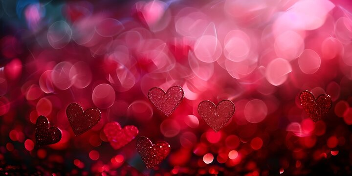 Valentines day background with red hearts and bokeh effect