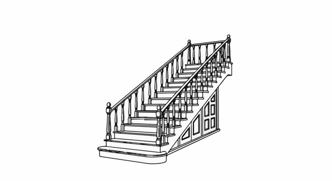 Ornate wooden staircase with intricately carved balusters and handrail