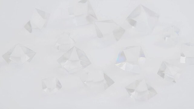 Transparent crystal glass objects reflecting light against a white backdrop