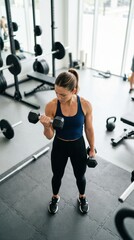 Fototapeta premium Young athletic woman performing intense strength training workout in modern gym environment focused on health fitness and wellbeing lifestyle