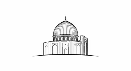 Fototapeta premium Ornate domed structure with arched entrances, rendered in sketch style