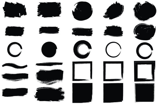 Collection of diverse black brush strokes and shapes on white background