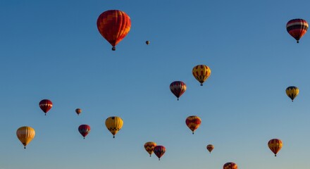 Fototapeta premium Colorful hot air balloons soaring against a clear blue sky