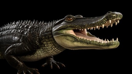 Fototapeta premium Close-Up of a Crocodile's Open Jaws Displaying Sharp Teeth and Textured Scaly Skin