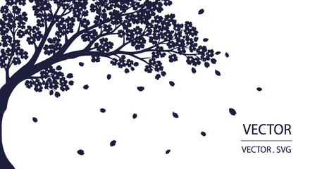 Tree with falling leaves vector graphic. © asepta