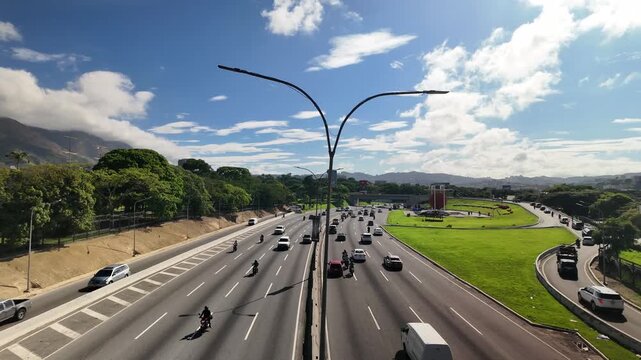 Francisco Fajardo Highway in Caracas Venezuela traffic at sunset time