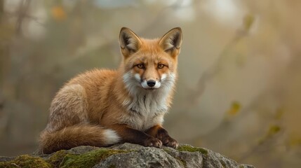 Obraz premium Red Fox Sitting Portrait Cute Wildlife Animal Background