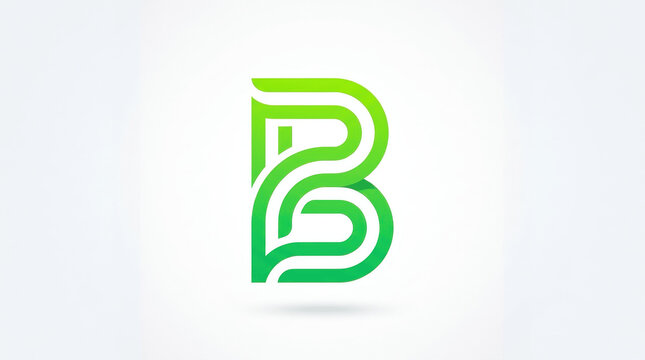 Modern 3D Letter B Logo with Green Gradient Parallel Ribbons on White Background
