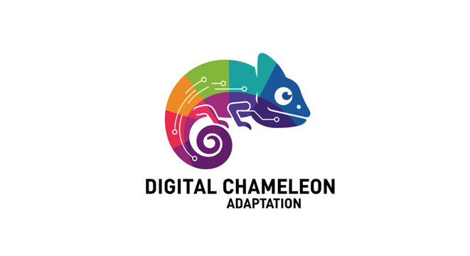Colorful digital chameleon logo design.