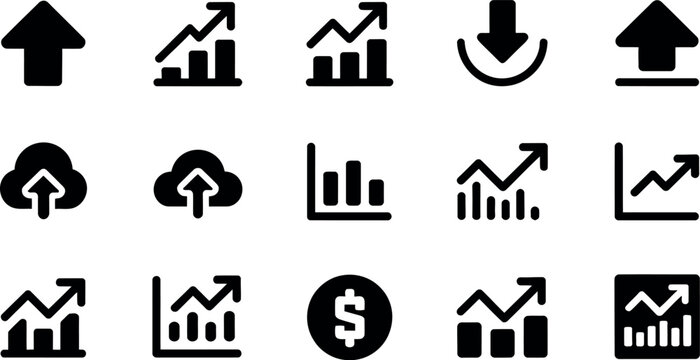 Set of various upward downward arrow and chart icons for presentations