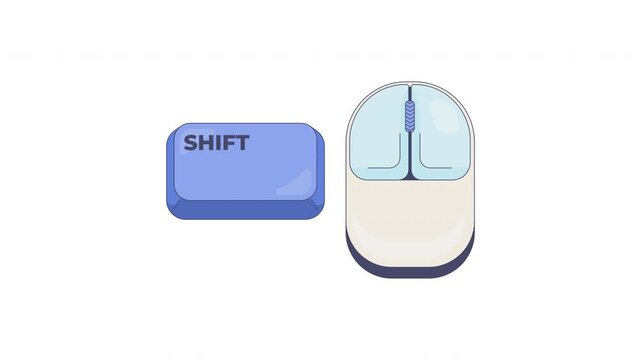 Shift with left mouse click keyboard shortcut keys animation. Multi-select function. Extended selection navigation. Animated hotkey combo buttons for pc, laptop. 4K video. Computer press action
