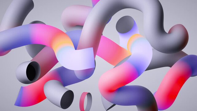 looping 3d animation, abstract modern background of multicolored tubes. Animated minimalist wallpaper