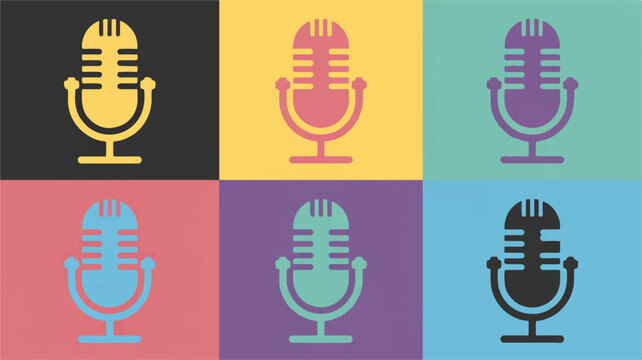 Colorful microphone icons in different backgrounds