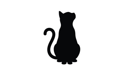 Black cat sitting and looking up with tail curved © LOVEU