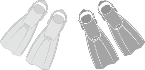 Vector illustration of four scuba diving flippers in two color variations © LOVEU
