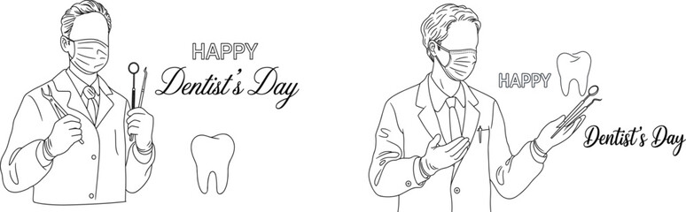 Fototapeta premium Happy Dentist’s Day illustration with professional dentist holding tools and tooth symbol perfect for healthcare celebration and medical awareness design