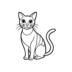 Fototapeta premium Single minimalist cat line drawing with striped details and curious facial gaze.