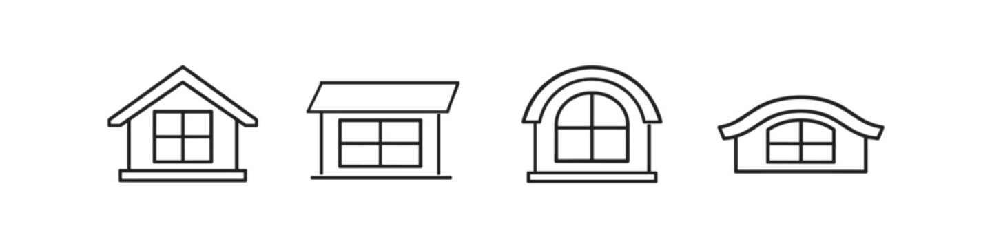 Collection of simple line art icons representing different types of dormer windows