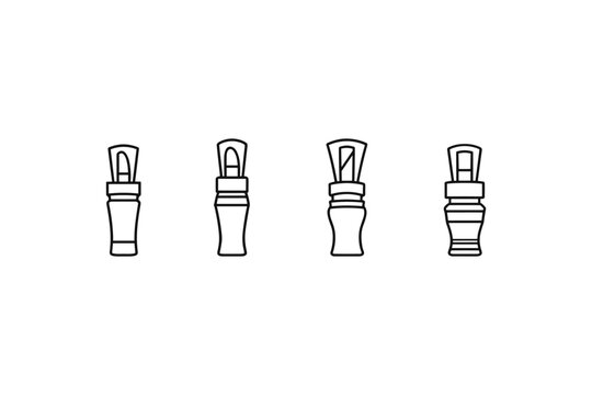 Collection of four distinct duck call designs in a simple line art style