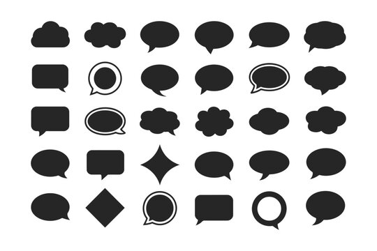 Vector collection of black speech bubbles and thought clouds in various shapes and styles