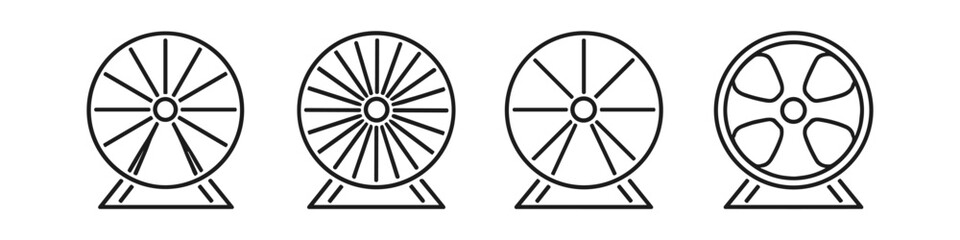 Obraz premium Collection of four different line art hamster wheels on a white background