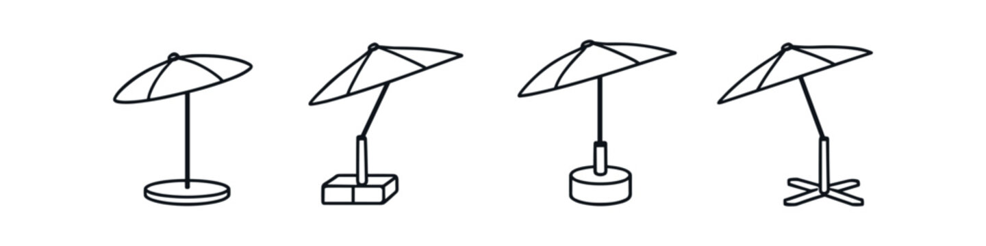 Collection of simple line art patio umbrellas with different bases