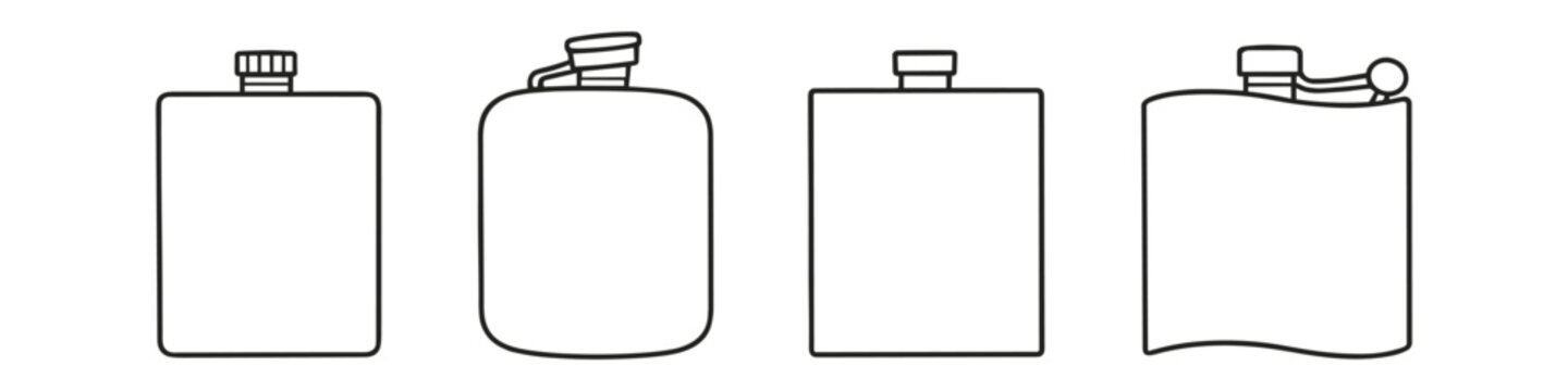 Collection of four different stylized hip flask outlines on a white background