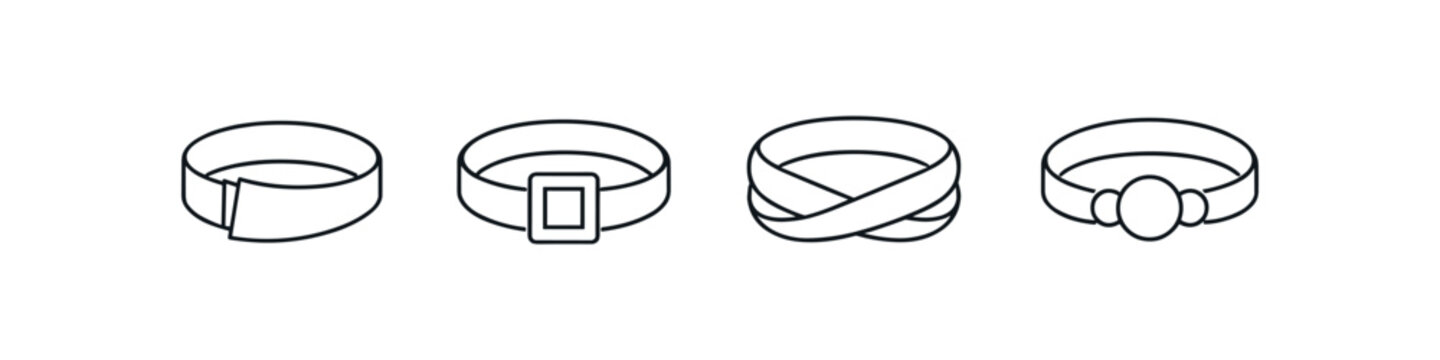 Collection of four belt icons with different buckle styles and closures