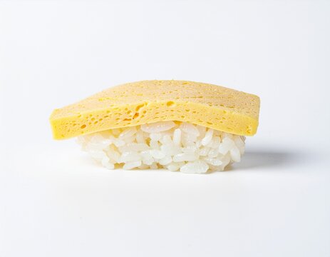Japanese tamago nigiri sushi isolated on white background