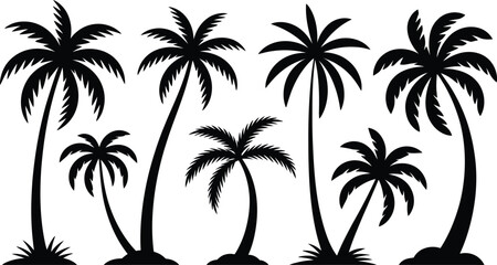 Fototapeta premium Black and white illustration of a group of palm trees in a tropical setting
