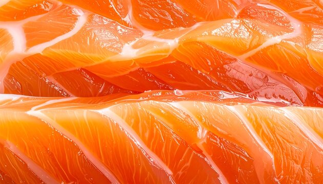 Vibrant Close-Up of Raw Salmon Fillet Showing Distinct Layers and Rich Orange Hues, Ideal for Culinary or Health-Related Content