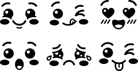 Fototapeta premium Vector line art collection of cute emoji faces with different expressions