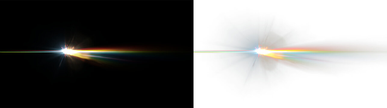 Bright light burst on a transparent background with colorful rays expanding in all directions