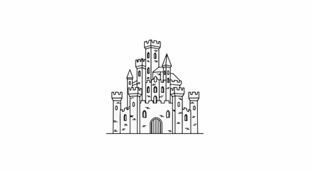 Naklejka premium A stylized, black and white drawing of a fairytale castle