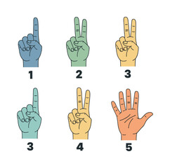 Fototapeta premium Hands making count gestures from one to five using fingers, symbolizing numbers, learning, and different ways of communication