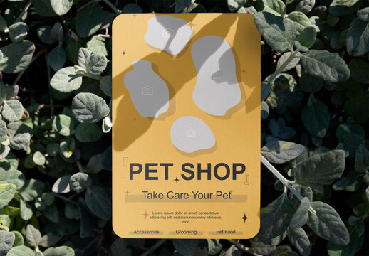 Vertical Business Card Mockup on Green Leaves