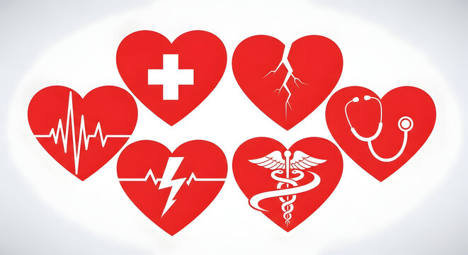 Medical symbols on heart shapes