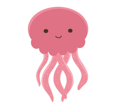 Pink Jellyfish Cartoon, Cute Floating Sea Jelly Illustration